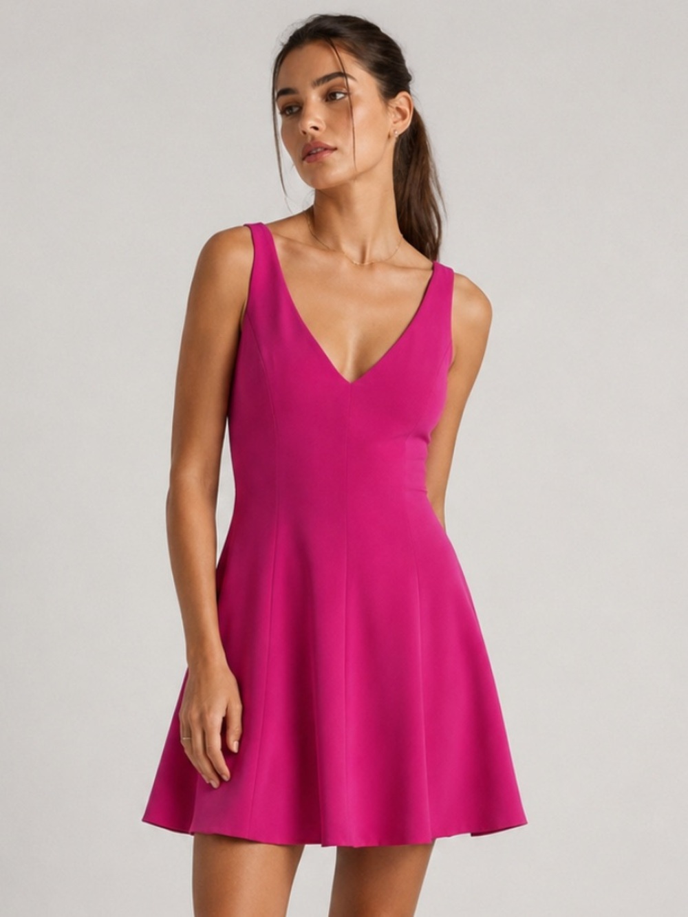 Victor Costa by Nadree Silk Sleeveless Fit & Flare Dress in Fuchsia Pink